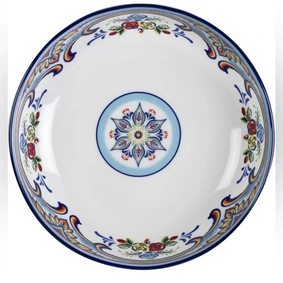 Euro Ceramic Zanzibar Pasta Bowls Set of Eight Spanish Style Floral Stoneware - Picture 8 of 8